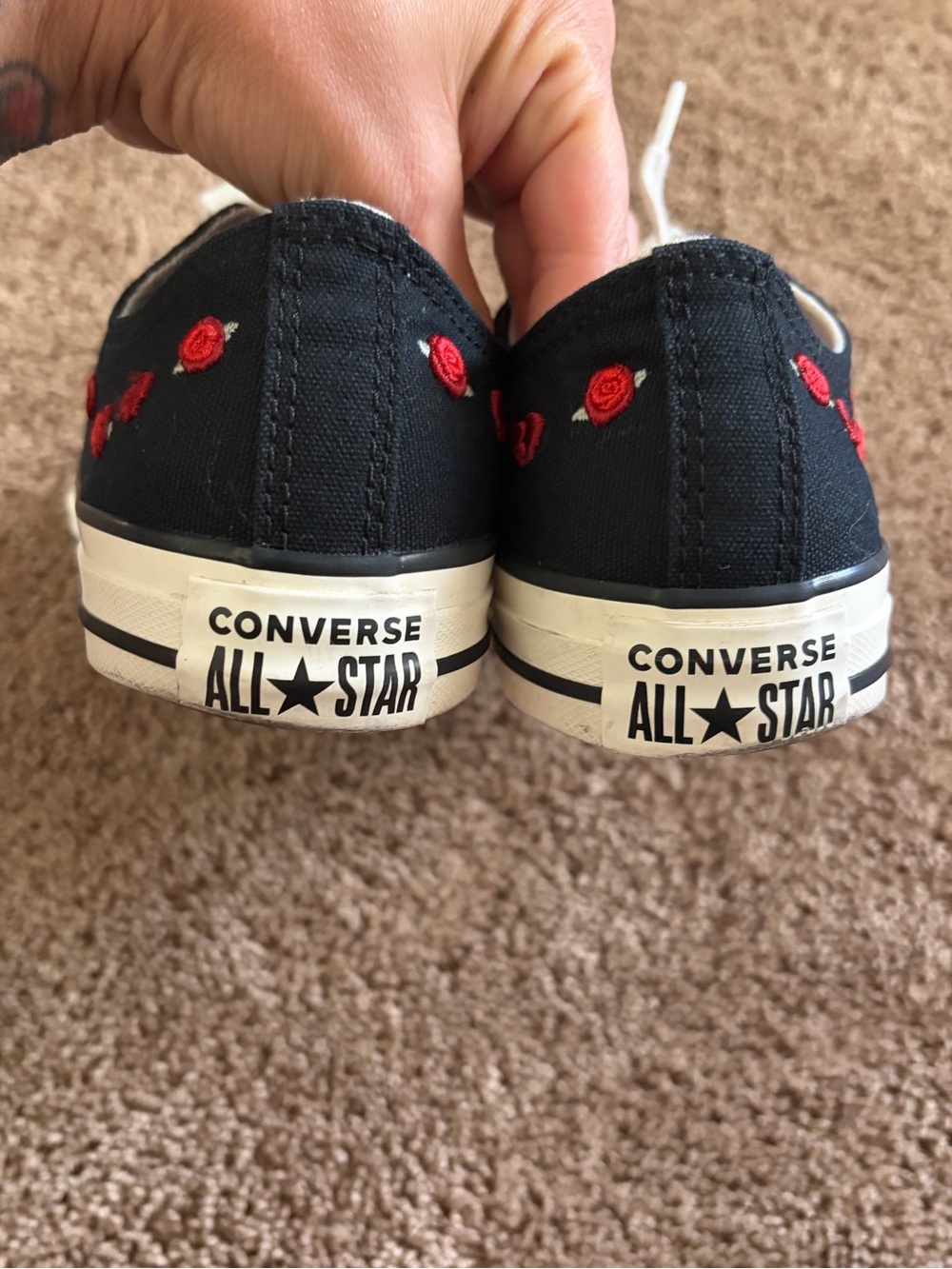 Converse Black Canvas Low-Top Sneakers with Red Heart Embroidery - Picture 6 of 13